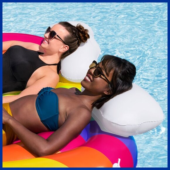 NIB Rainbow Dreams Pool Island 2-Person Inflatable Float/Raft by H2OGO! 64"x58" - Picture 8 of 10